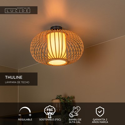 Lucide THULINE - Lámpara de techo - Ø 45 cm - 1xE27 - Madera ligera - Essential
